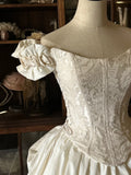 Elegant white one-shoulder 3D floral corset fluffy floor-length wedding dress HZ1022