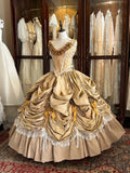 Princess Gold Rose Herringbone Waist Beaded Pleated Skirt Wedding Dress HZ1022