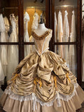 Princess Gold Rose Herringbone Waist Beaded Pleated Skirt Wedding Dress HZ1022