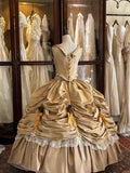 Princess Gold Rose Herringbone Waist Beaded Pleated Skirt Wedding Dress HZ1022