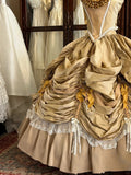 Princess Gold Rose Herringbone Waist Beaded Pleated Skirt Wedding Dress HZ1022