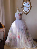 Dreamy Pink Heavy Tulle 3D Flower Lace Floor-Length Wedding Dress HZ1022