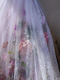 Dreamy Pink Heavy Tulle 3D Flower Lace Floor-Length Wedding Dress HZ1022