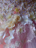 Dreamy Princess Pink Tube Top 3D Flower Beaded Lace Tulle Cake Skirt Trailing Wedding Dress HZ1022