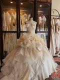 Princess Fishbone Tube Top Heavy Bow Rose Floor-Length Wedding Dress HZ1022
