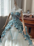 Elegant blue sweetheart neckline white cake skirt tulle floor-length wedding dress HZ1022