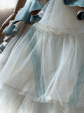 Elegant blue sweetheart neckline white cake skirt tulle floor-length wedding dress HZ1022