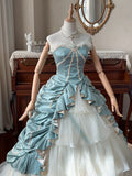 Elegant blue sweetheart neckline white cake skirt tulle floor-length wedding dress HZ1022