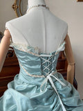 Elegant blue sweetheart neckline white cake skirt tulle floor-length wedding dress HZ1022