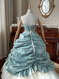 Elegant blue sweetheart neckline white cake skirt tulle floor-length wedding dress HZ1022