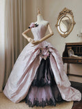 Dreamy and Elegant Lilac Strapless Herringbone 3D Flower Floor-length Wedding Dress HZ1022