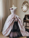 Dreamy and Elegant Lilac Strapless Herringbone 3D Flower Floor-length Wedding Dress HZ1022