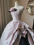 Dreamy and Elegant Lilac Strapless Herringbone 3D Flower Floor-length Wedding Dress HZ1022