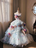 Dreamy light blue tube top 3D flower handmade beaded sequined trailing wedding dress HZ1022