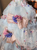 Dreamy light blue tube top 3D flower handmade beaded sequined trailing wedding dress HZ1022
