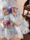 Dreamy light blue tube top 3D flower handmade beaded sequined trailing wedding dress HZ1022