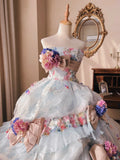 Dreamy light blue tube top 3D flower handmade beaded sequined trailing wedding dress HZ1022