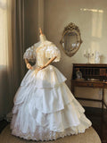 Princess White Satin Drop Shoulder Beaded Petal Skirt Floor-Length Wedding Dress HZ1022