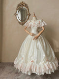 Vintage Elegant White Satin Pink Lace Princess Skirt Wedding Dress HZ1022