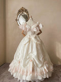 Vintage Elegant White Satin Pink Lace Princess Skirt Wedding Dress HZ1022