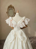 Vintage Elegant White Satin Pink Lace Princess Skirt Wedding Dress HZ1022