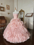 French romantic rose tulle flower tube top fluffy princess floor-length wedding dress HZ1022