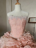 French romantic rose tulle flower tube top fluffy princess floor-length wedding dress HZ1022