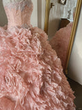 French romantic rose tulle flower tube top fluffy princess floor-length wedding dress HZ1022