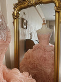 French romantic rose tulle flower tube top fluffy princess floor-length wedding dress HZ1022