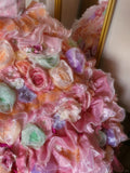Pink Tulle Strapless Wedding Dress with Flowers and Flowers Fantasy Fluffy Princess Floor-length Wedding Dress HZ1022