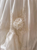 French Retro V-neck Beaded Puff Sleeve Satin Princess Wedding Dress HZ1022