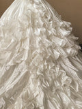 French Retro V-neck Beaded Puff Sleeve Satin Princess Wedding Dress HZ1022