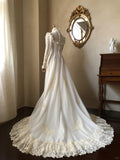 Retro high collar long sleeve lace patchwork gentle trailing wedding dress HZ1022