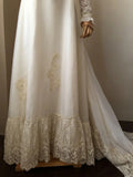Retro high collar long sleeve lace patchwork gentle trailing wedding dress HZ1022