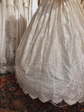 Elegant Embroidered V-Neck Satin Lace Trim Puff Sleeve Princess Wedding Dress HZ1022