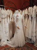 Roman Holiday Long Sleeve Lace Button Mermaid Train Wedding Dress HZ1022
