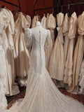 Roman Holiday Long Sleeve Lace Button Mermaid Train Wedding Dress HZ1022