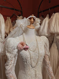 Roman Holiday Long Sleeve Lace Button Mermaid Train Wedding Dress HZ1022