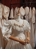 Retro Round Neck Furry 3D Flower Puff Sleeve A-Line Princess Wedding Dress HZ1022