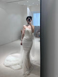 Elegant Layered Mesh Mermaid Train Wedding Dress HZ1022