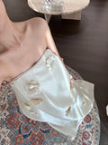 Loose Fitted Strapless 3D Floral Satin Wedding Dress with Train HZ1022