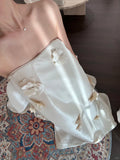 Loose Fitted Strapless 3D Floral Satin Wedding Dress with Train HZ1022
