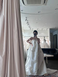 Loose Fitted Strapless 3D Floral Satin Wedding Dress with Train HZ1022