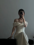 Elegant One Shoulder Satin Mermaid Train Wedding Dress HZ1022