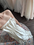Elegant Bud Piano Key Pleated Pearl Satin Train Wedding Dress HZ1022