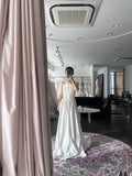 Elegant Bud Piano Key Pleated Pearl Satin Train Wedding Dress HZ1022