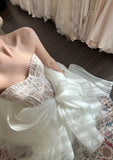Beautiful white lace herringbone irregular skirt wedding dress HZ1022