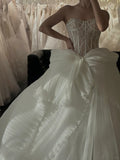 Beautiful white lace herringbone irregular skirt wedding dress HZ1022