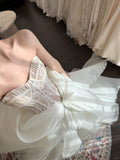 Beautiful white lace herringbone irregular skirt wedding dress HZ1022