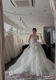 Beautiful white lace herringbone irregular skirt wedding dress HZ1022